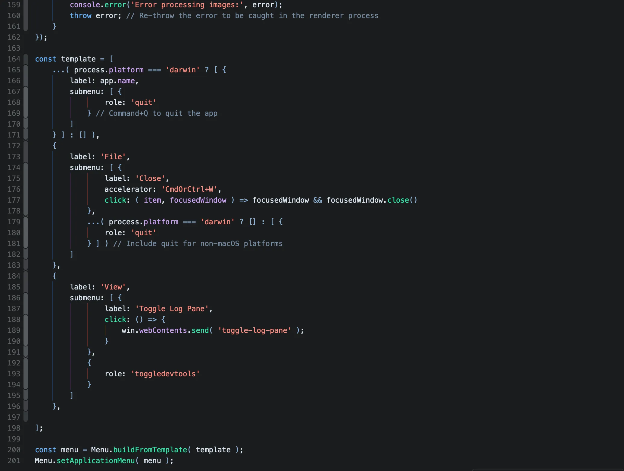 Code editor showing our technology stack